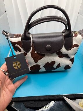 House of Harlow 1960 Brown & White Cowhide Mini Tote Bag
